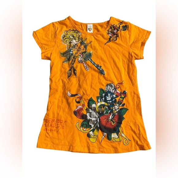 ED HARDY, orange authentic Y2K tee, Large - Picture 4 of 10